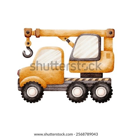 Construction Vehicle Watercolor Vector with Orange Crane Car on White Background design