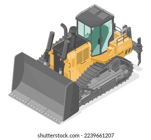 Construction vehicle work tractor excavato yellow Bulldozer quarry heavy machine work tractor excavato machinery isometric