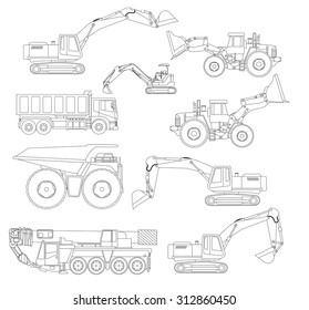 Construction Vehicles Black And White Outlines