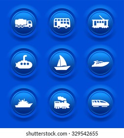 Construction Vehicles Boats and Transportation on Blue Bevel Buttons