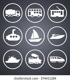 Construction Vehicles Boats and Transportation on Grey Round Buttons