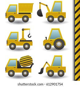 Construction Vehicles. Building machines. Trucks 
vector illustration. Icon set.