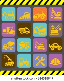 Construction Vehicles. Building machines. Trucks vector illustration. Icon set.