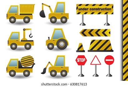 Construction Vehicles. Building machines. Trucks 
vector illustration. Icon set