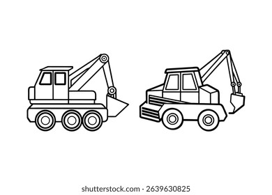 Construction Vehicles Excavator and Loader Line Art Illustrations - Perfect for Kids Coloring Pages, Educational Materials, and Design Projects