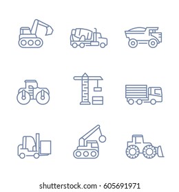 construction vehicles icons, linear style