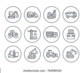 construction vehicles icons on white