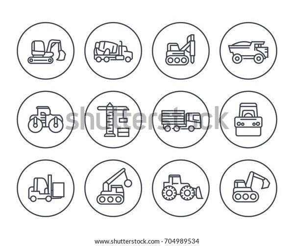 construction vehicles icons on\
white