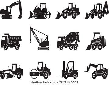 Construction Vehicles Icons Set – Heavy Machinery Equipment Vector Collection