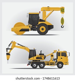 Ilustración de vectores industriales de vehículos de construcción