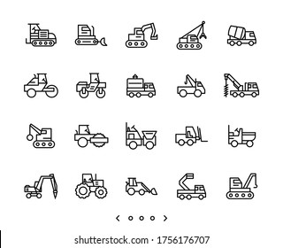 Construction Vehicles Line Icon Set Vector