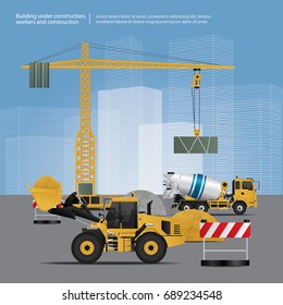 Construction Vehicles on Site Vector Illustration