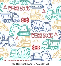 Construction Vehicles Seamless Pattern Vector 