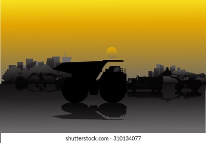 Construction Vehicles at Site Silhouette 1