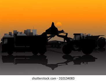 Construction Vehicles at Site Silhouette 2
