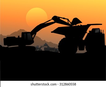 Construction vehicles at site silhouette 6
