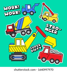 CONSTRUCTION VEHICLES, SLOGAN PRINT VECTOR