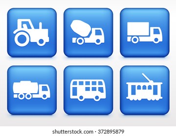 Construction Vehicles and Transportation on Blue Square Buttons