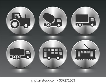Construction Vehicles and Transportation on Silver Round Buttons