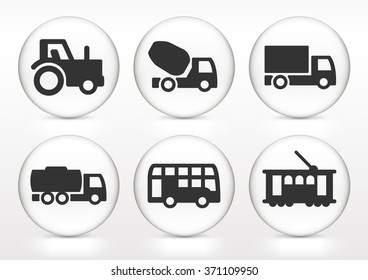 Construction Vehicles and Transportation on White Round Buttons