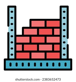 Construction wall brick icon outline vector. Home mortar. Builder worker color flat