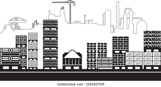 Construction warehouse with industrial background – vector illustration