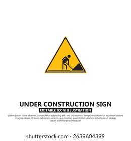 Construction warning sign with a worker digging symbol. Ideal for construction zones, roadwork areas, and development sites