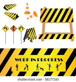 Construction warning signs, design elements