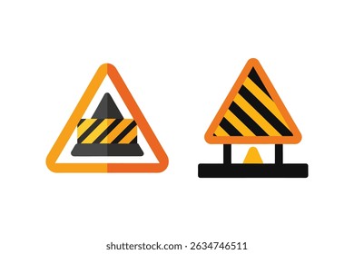 Construction Warning Signs Safety Icons for Roadwork and Construction Zones - Vector Illustrations	