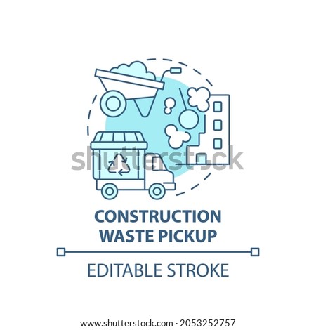 Construction waste pickup blue concept icon. Waste management abstract idea thin line illustration. Demolition rubbish collection and recycle. Vector isolated outline color drawing. Editable stroke