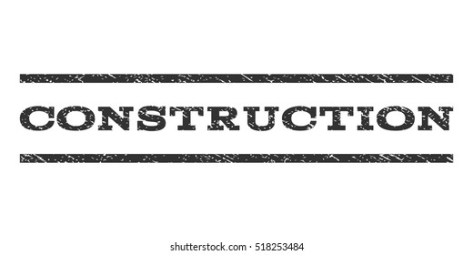 Construction watermark stamp. Text tag between horizontal parallel lines with grunge design style. Rubber seal stamp with dust texture. Vector gray color ink imprint on a white background.