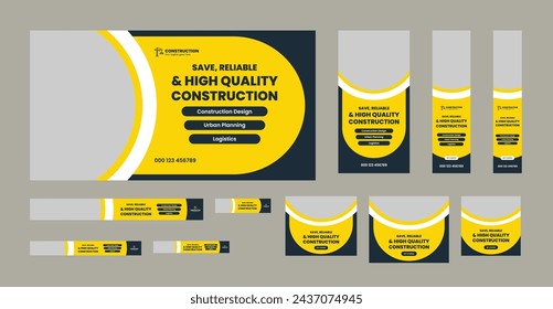 Construction Web Banner Ads Set, Google ads banner, web banner template design for social media posts