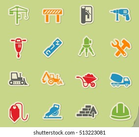 construction web icons on color paper stickers for user interface