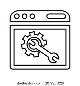 Construcción, sitio web, configuración del icono de esquema. Vector de arte de línea.