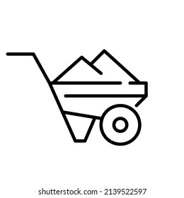Construction wheelbarrow carrying heavy load. Pixel perfect, editable stroke icon