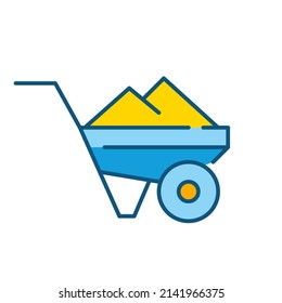 Construction wheelbarrow carrying heavy load. Pixel perfect, editable stroke color icon