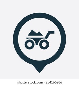 construction wheelbarrow icon map pin on white background 