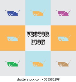 Construction wheelbarrow with sand and Shovel vector icons