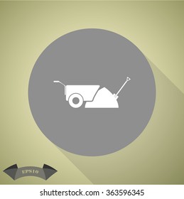 Construction wheelbarrow with sand and Shovel vector icons
