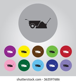 Construction wheelbarrow with sand and Shovel vector icons