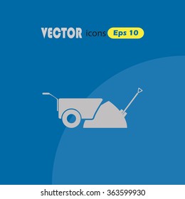 Construction wheelbarrow with sand and Shovel vector icons
