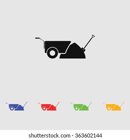 Construction wheelbarrow with sand and Shovel vector icons