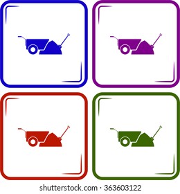 Construction wheelbarrow with sand and Shovel vector icons
