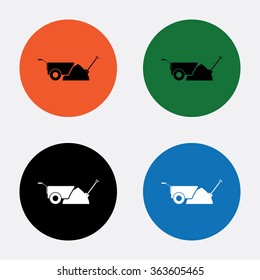 Construction wheelbarrow with sand and Shovel vector icons