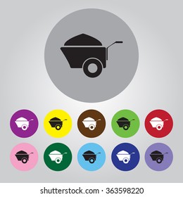 Construction wheelbarrow with sand vector icons