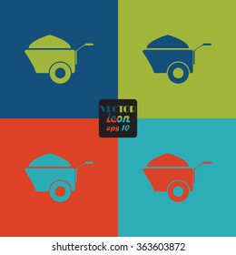 Construction wheelbarrow with sand vector icons