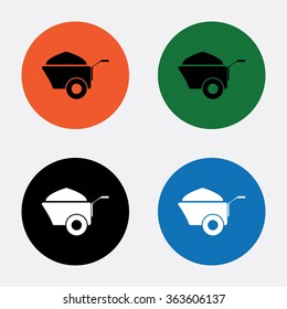 Construction wheelbarrow with sand vector icons