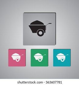 Construction wheelbarrow with sand vector icons