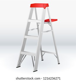 Construction white and red folding ladder. Vector illustration of isolated on white background