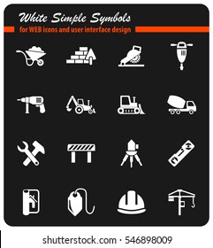 construction white simple symbols for web icons and user interface design